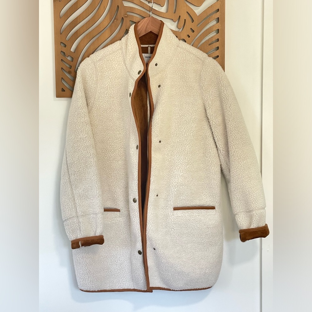 Old Navy Cream Teddy Jacket with Brown Accents